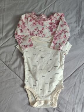 Baby Girls Pink Floral & Cream Long-Sleeve One-Piece Bodysuit Set